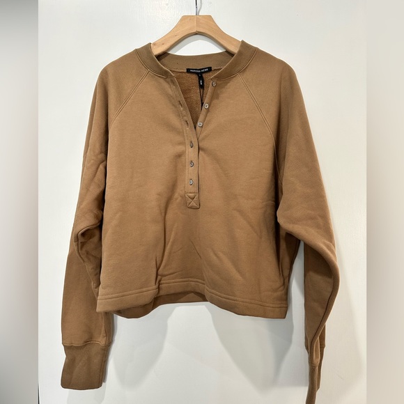 Marissa Webb SO UPTIGHT PLUSH PLUNGE HENLEY SWEATSHIRT IN LIGHT MOCHA - Picture 8 of 14